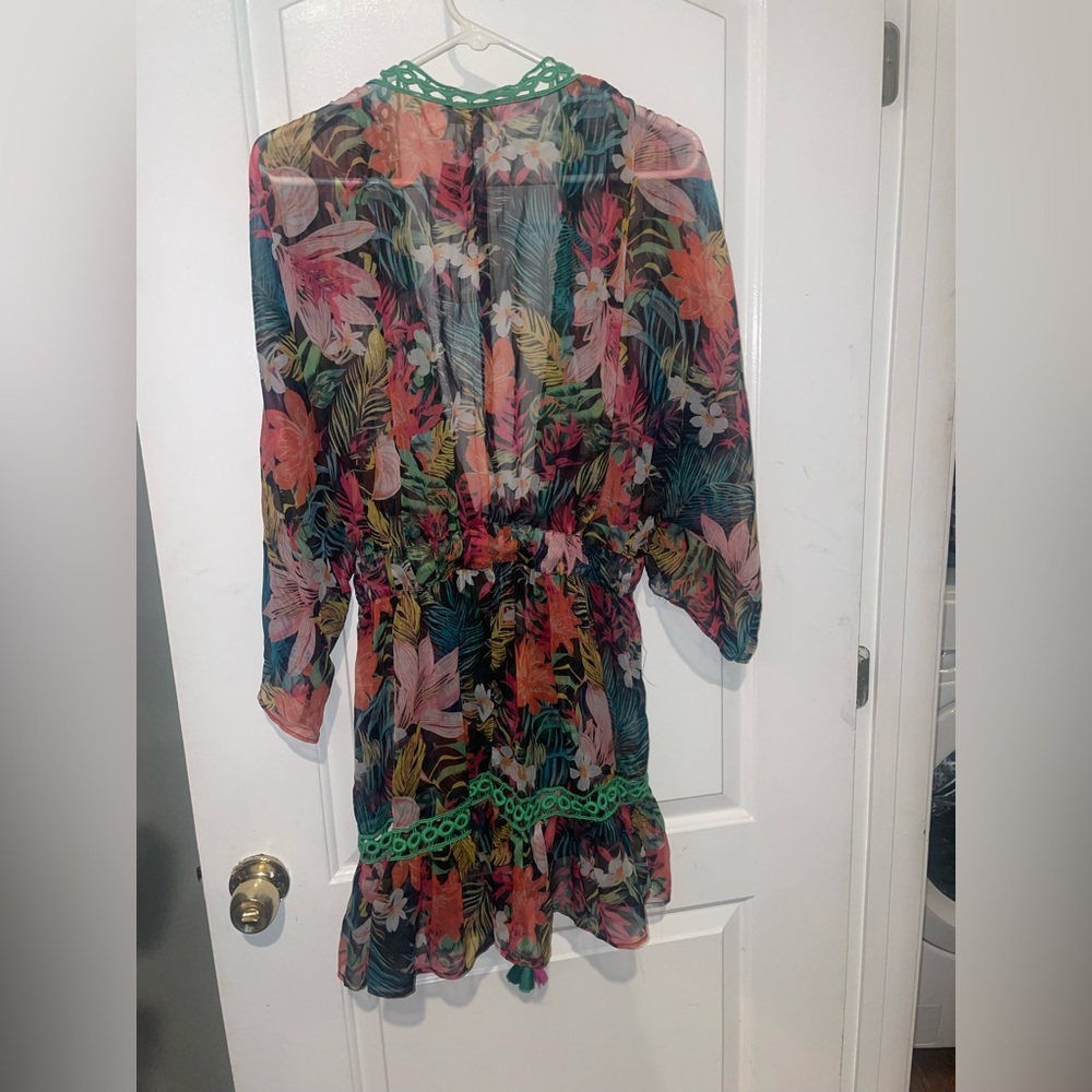 New! Ramy Brook Madge Multicolor Tropical Floral Swim Coverup Minidress 🌻 Large - Picture 13 of 16